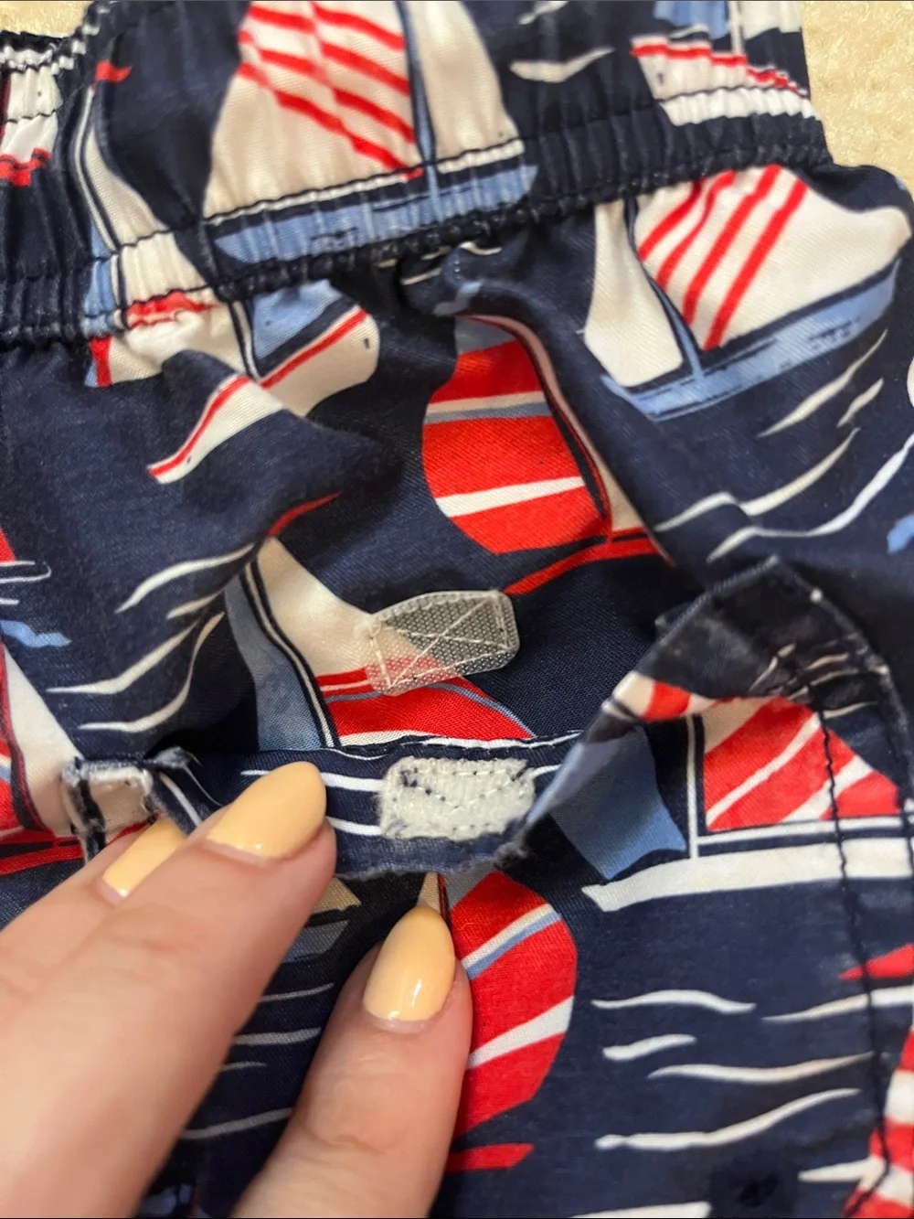 Janie and Jack Navy Swim Shorts with Red & Light Blue Sailboat Print